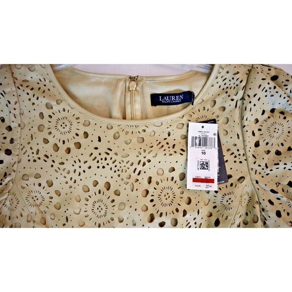 Lauren Ralph Lauren Women's Sz 10 Beige Lamb Leather Peplum Cutout Blouse $395 - Picture 6 of 13